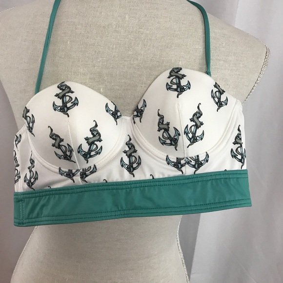 High Dive by Mod Cloth szXS anchor print swim top - Picture 1 of 4
