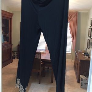 Soma black rayon pajama lounge pants with lace.