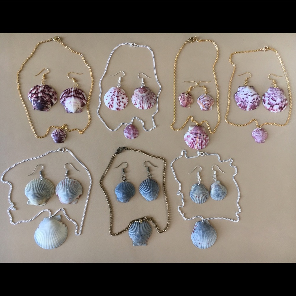 Natural Sea Scallop Shell Necklace & Earrings Set