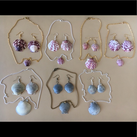 Natural Sea Scallop Shell Necklace & Earrings Set - Picture 1 of 8