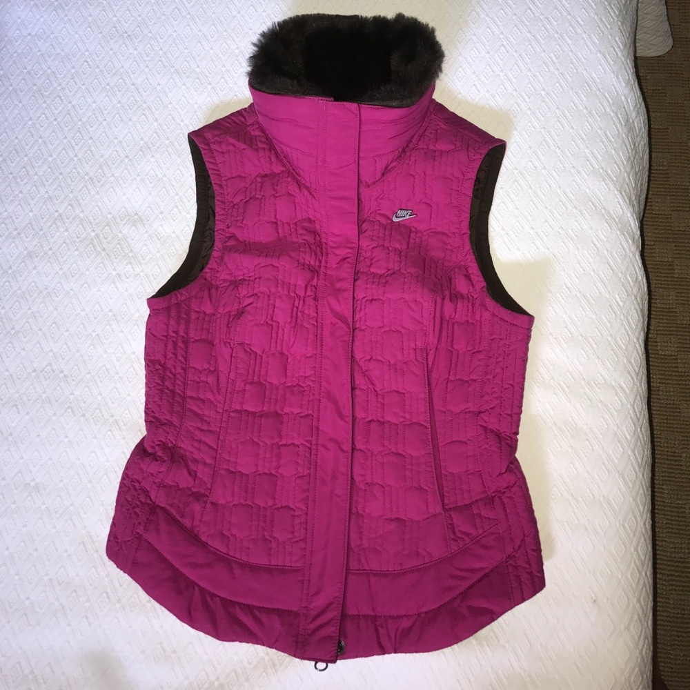 Nike Magenta Vest With Faux Fur Collar Trim