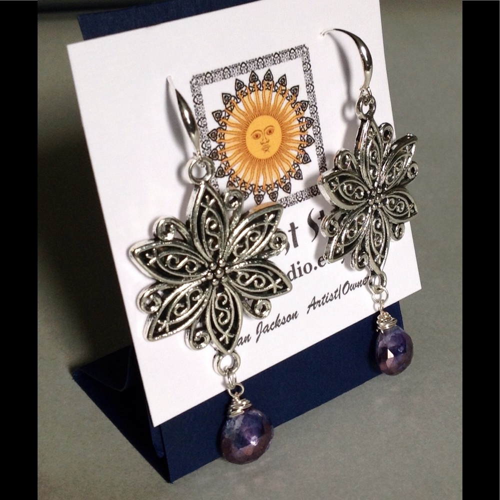Silver Quartz Gemstone Earrings