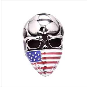 Men's Big Biker skull flag ring New size 8
