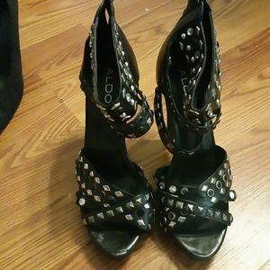Studded black ankle wrapped heels