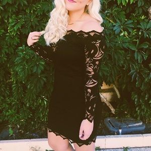 Off-the-Shoulder Black Lace Dress
