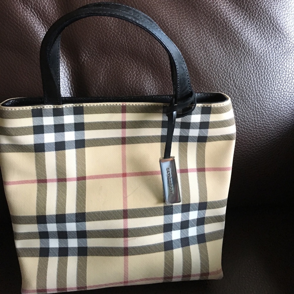 Burberry small canvas and leather small tote bag