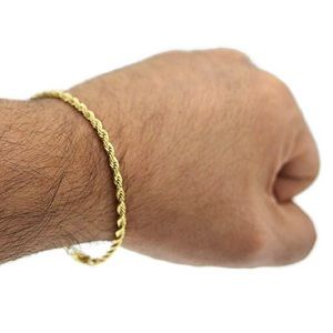 Hip Hop Yellow Gold Rope Chain Bracelet