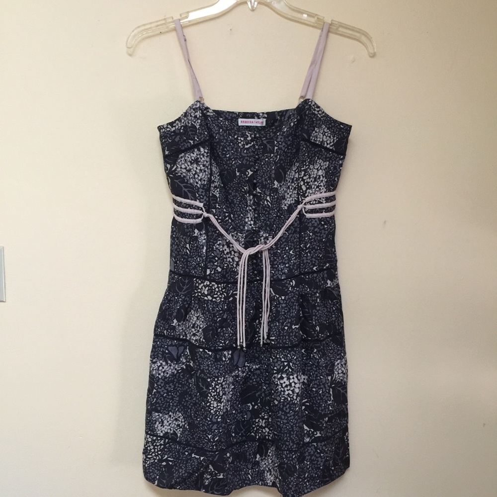 REBECCA TAYLOR Thin Strap Pink Grey Floral Dress