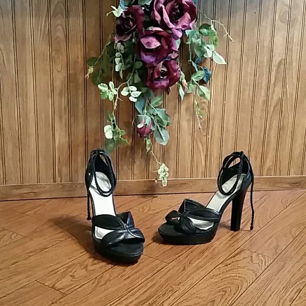 Black Suede & Leather Ankle Wrap Shoes