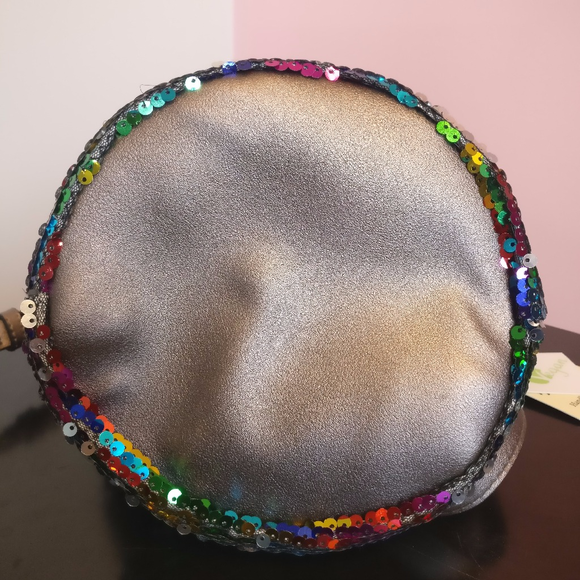 Rainbow Sequin Vegan Leather Bucket Bag - Picture 4 of 8