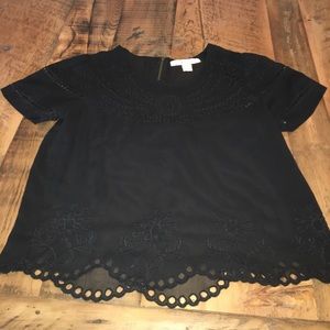 Cut outs short sleeve top with zipper on back