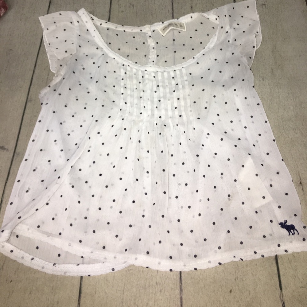 Sheer, Navy Polka Dotted Blouse from Abercrombie.