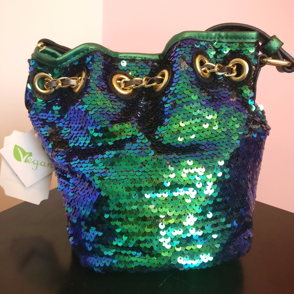 Mermaid Sequin Vegan Leather Bucket Bag - Picture 3 of 6