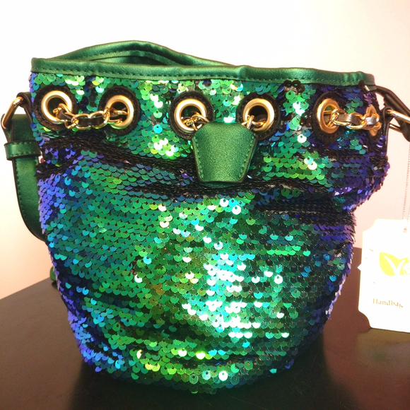 Mermaid Sequin Vegan Leather Bucket Bag - Picture 2 of 6
