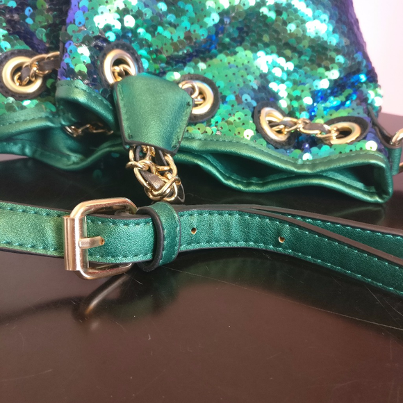 Mermaid Sequin Vegan Leather Bucket Bag - Picture 5 of 6