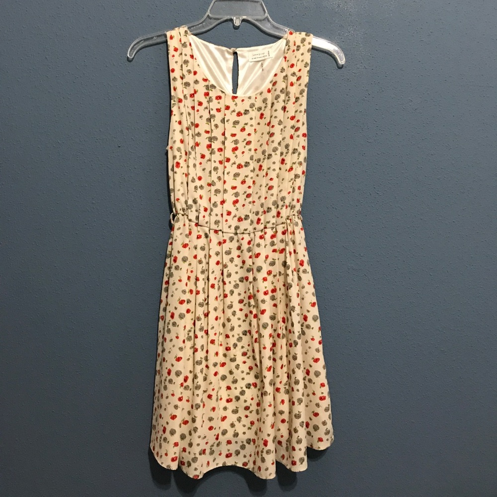 Red and cream floral print dress