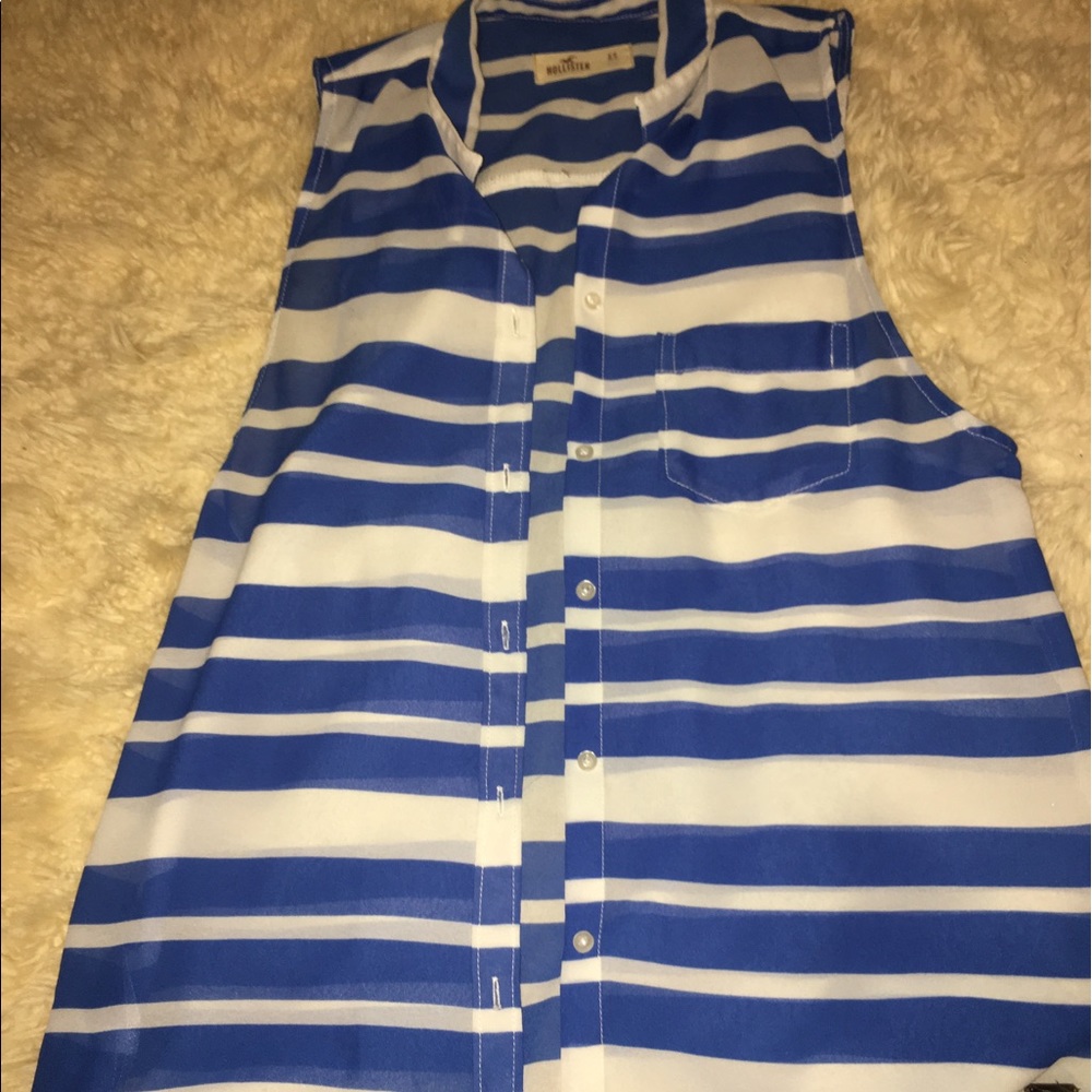 Hollister White and blue striped button up blouse