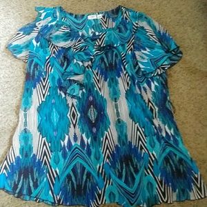 Cato Ruffled Neckline Printed Blouse