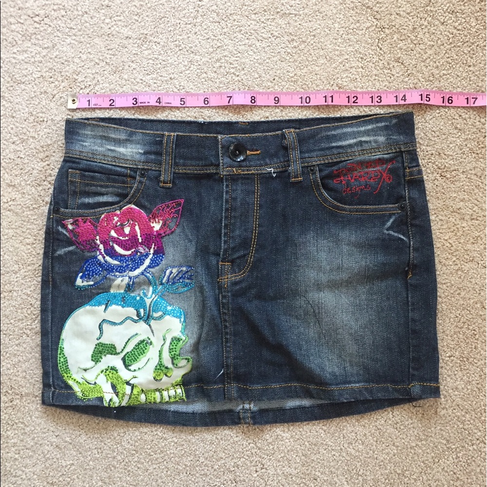 Embellished Denim Skirt by Ed Hardy