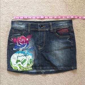 Embellished Denim Skirt by Ed Hardy