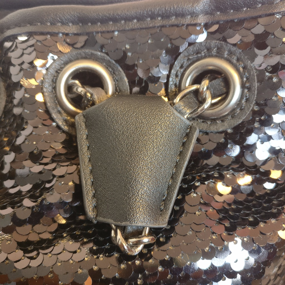 Black Sequin Vegan Leather Bucket Bag - Picture 6 of 8