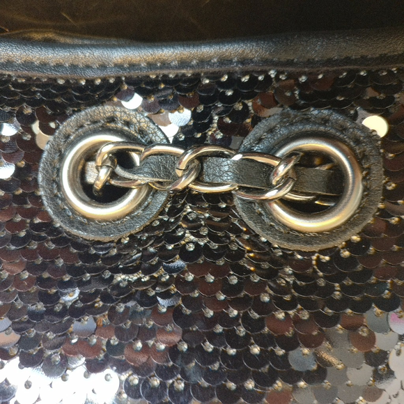 Black Sequin Vegan Leather Bucket Bag - Picture 7 of 8