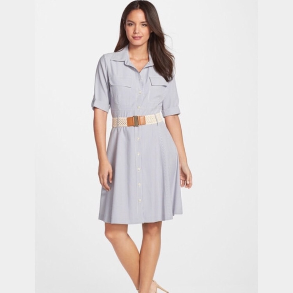 Tahari Belted Seersucker Shirtdress