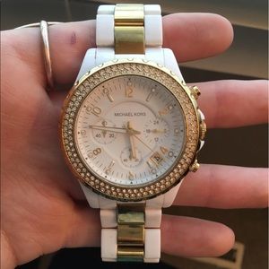 white & gold michael kors watch