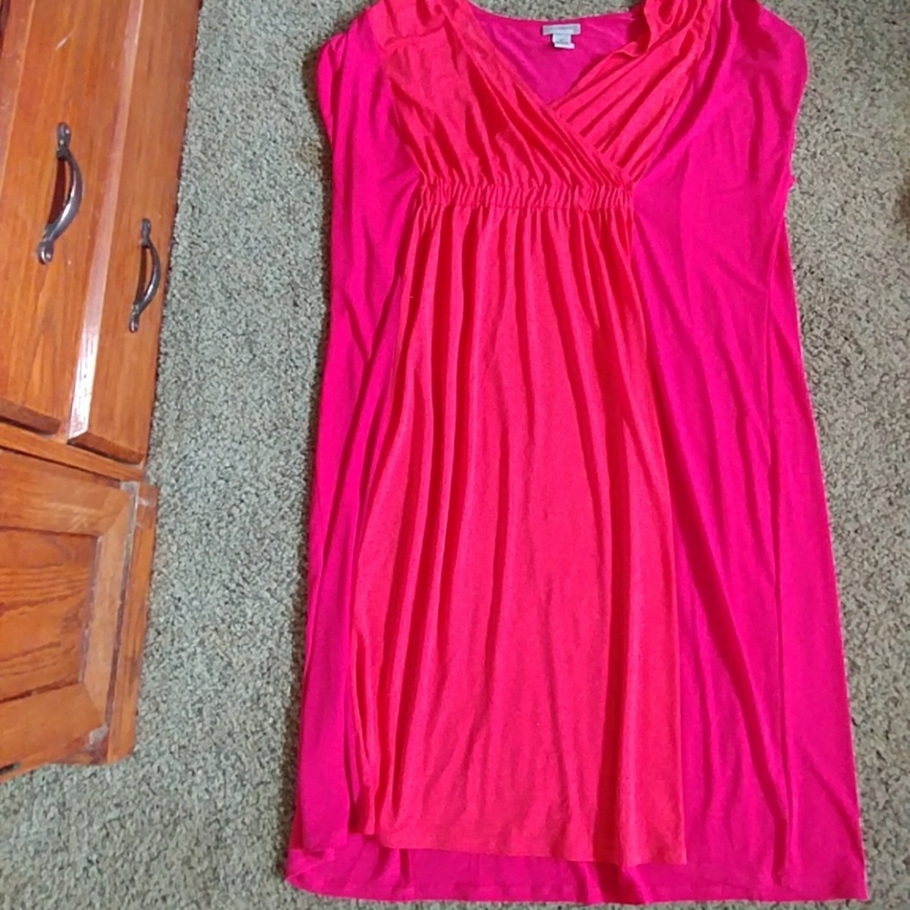 Orange and Pink V Neck Dress