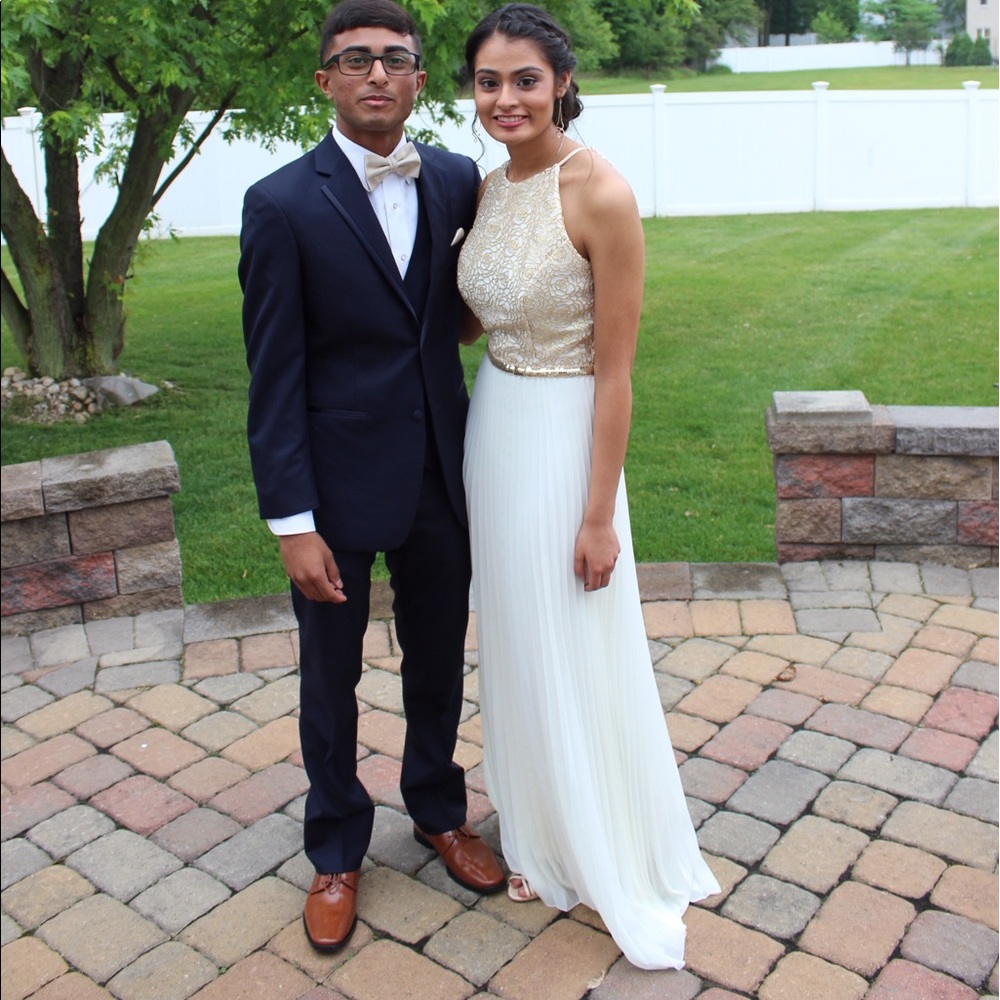 Gold and white prom dress