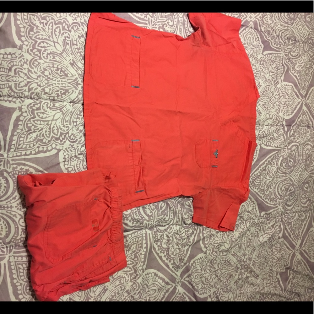 Woman's coral pink scrub set. Size small