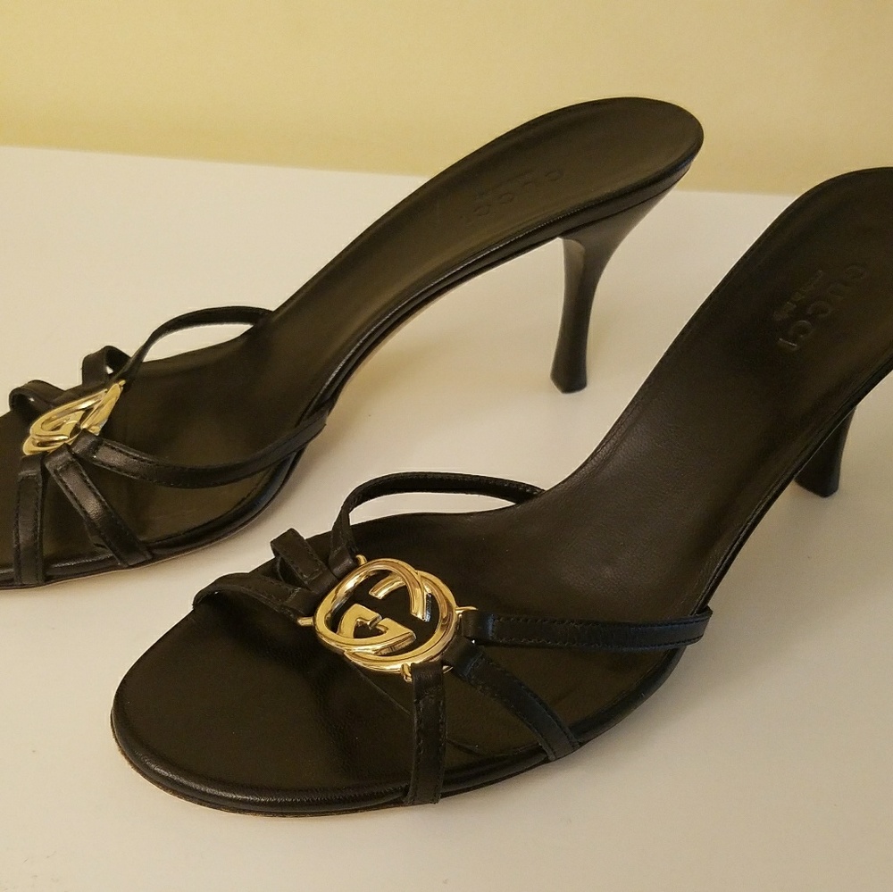 Authentic Black Gucci Heels Sandals 7