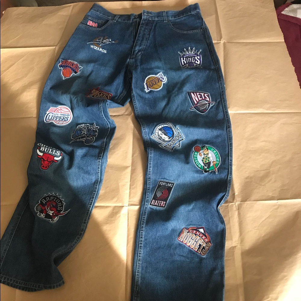 NBA team logo patch jeans