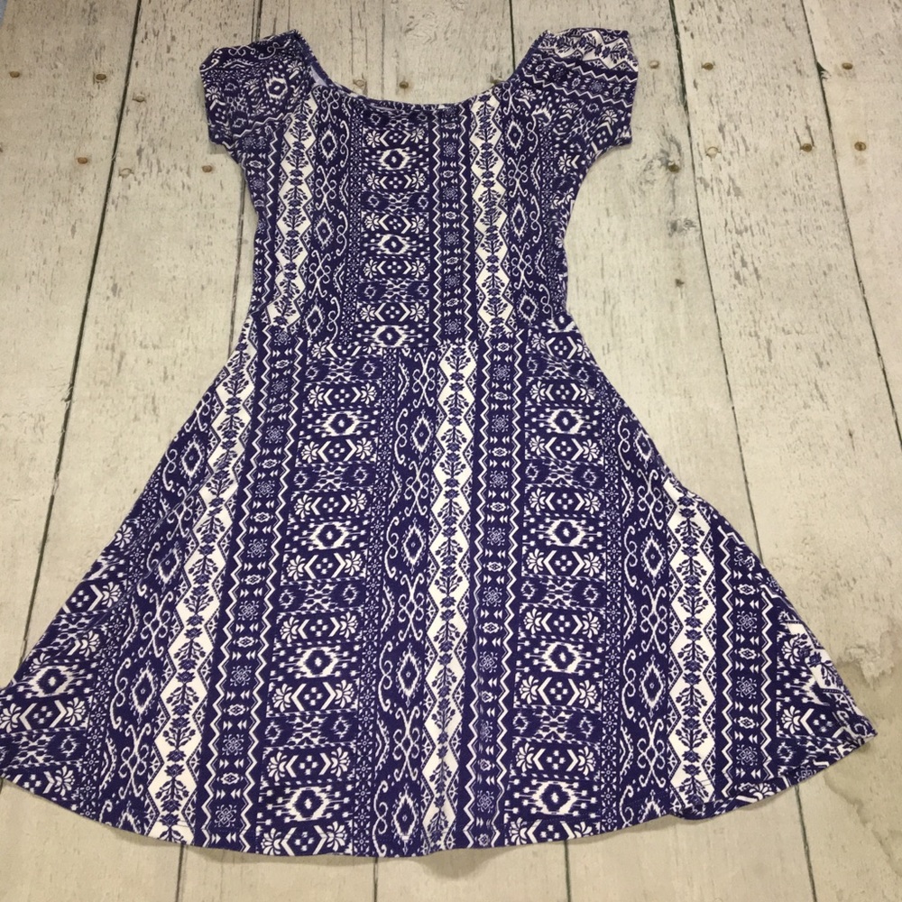 Blue and White Tribal Floral Print Dress.