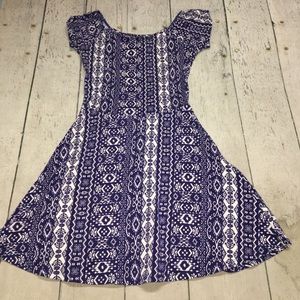Blue and White Tribal Floral Print Dress.