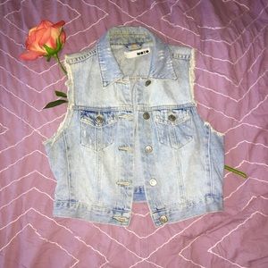 Distressed cropped denim vest