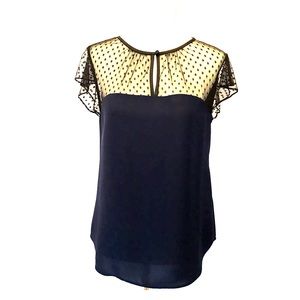 NWOT  Jcrew Navy and black Swiss dot lace top