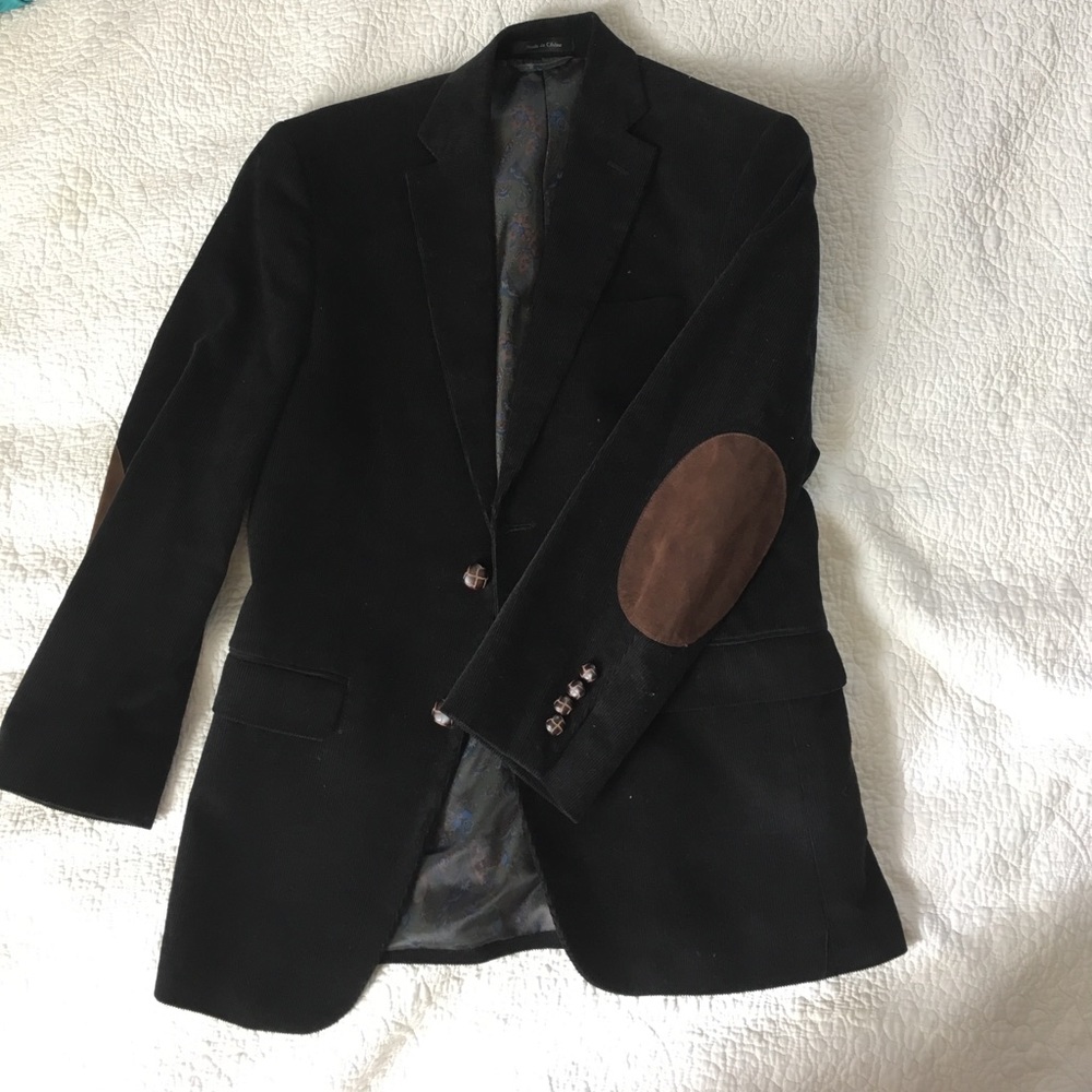 Corduroy black blazer with leather elbow patches