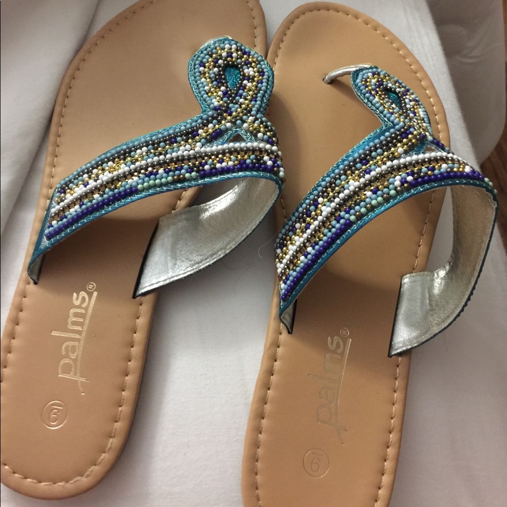 BLUE BEADED SANDALS