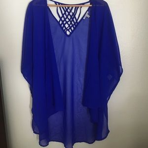 Charlotte Russe Short-Sleeve Royal Blue Kimono