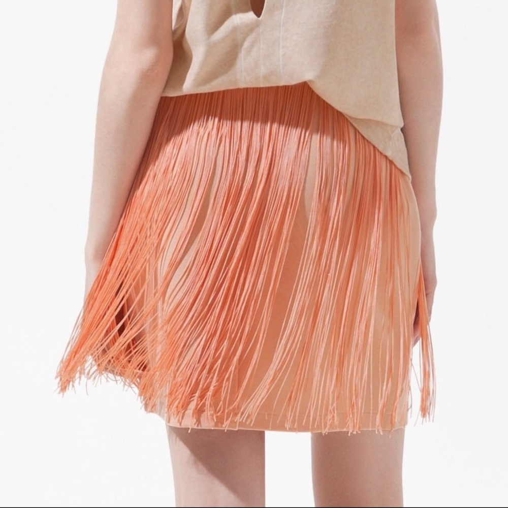 Zara Collection Pale Orange Fringe Mini Skirt