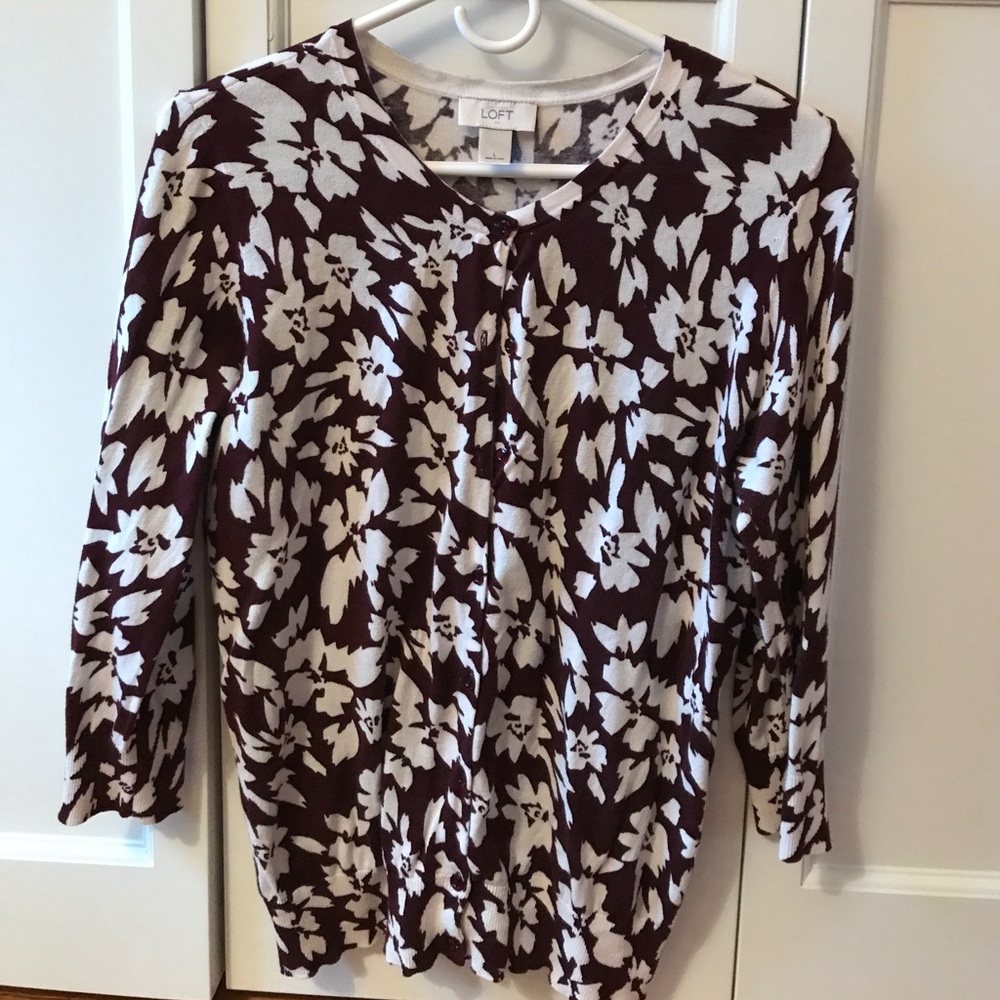Cranberry and White Cardigan Sweater