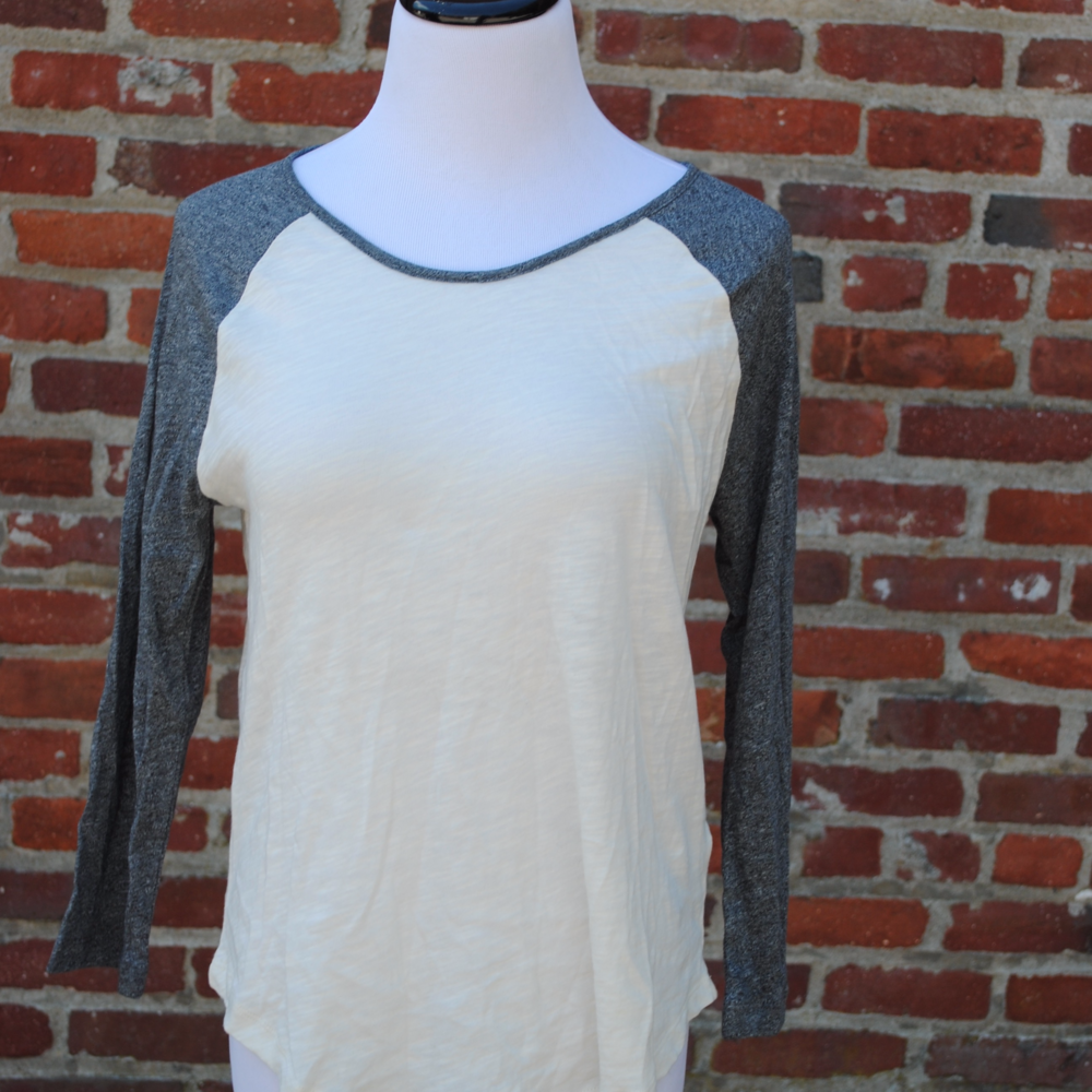 Madewell Off White and Gray Long Sleeve Shirt