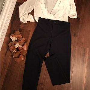 Navy subtle pattern ankle dressy pants