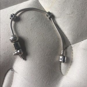 pandora bracelet with 5 charms!!!!!!!!