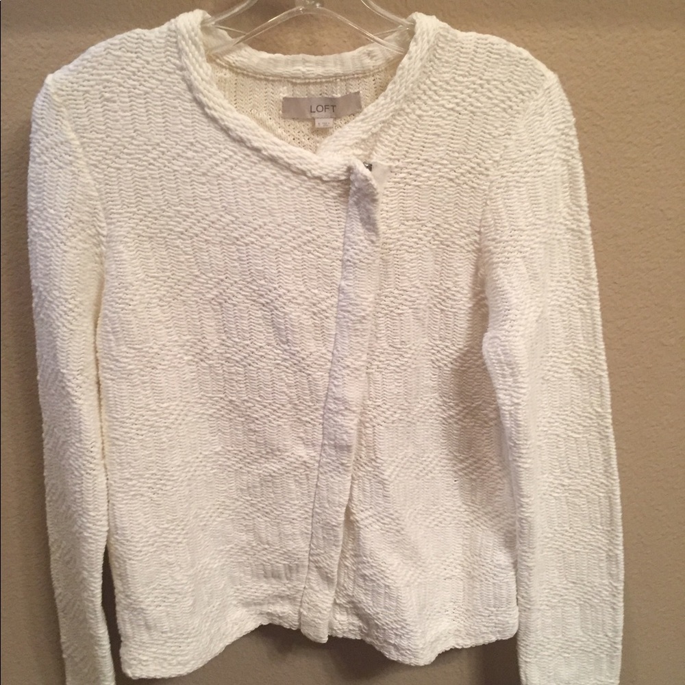 Ann Taylor Loft Cream knit sweater jacket with zip