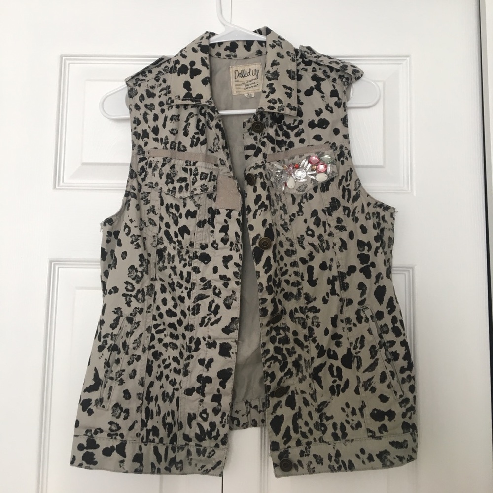 Cheetah Print Vest with Jewel Accent Pocket