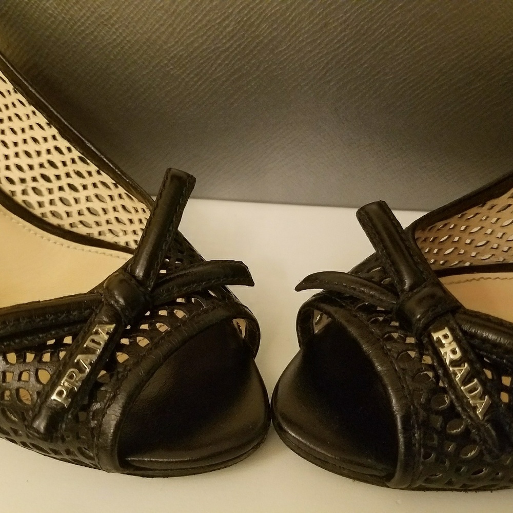 Authentic Black Prada Perforated Leather Shoes 7.5