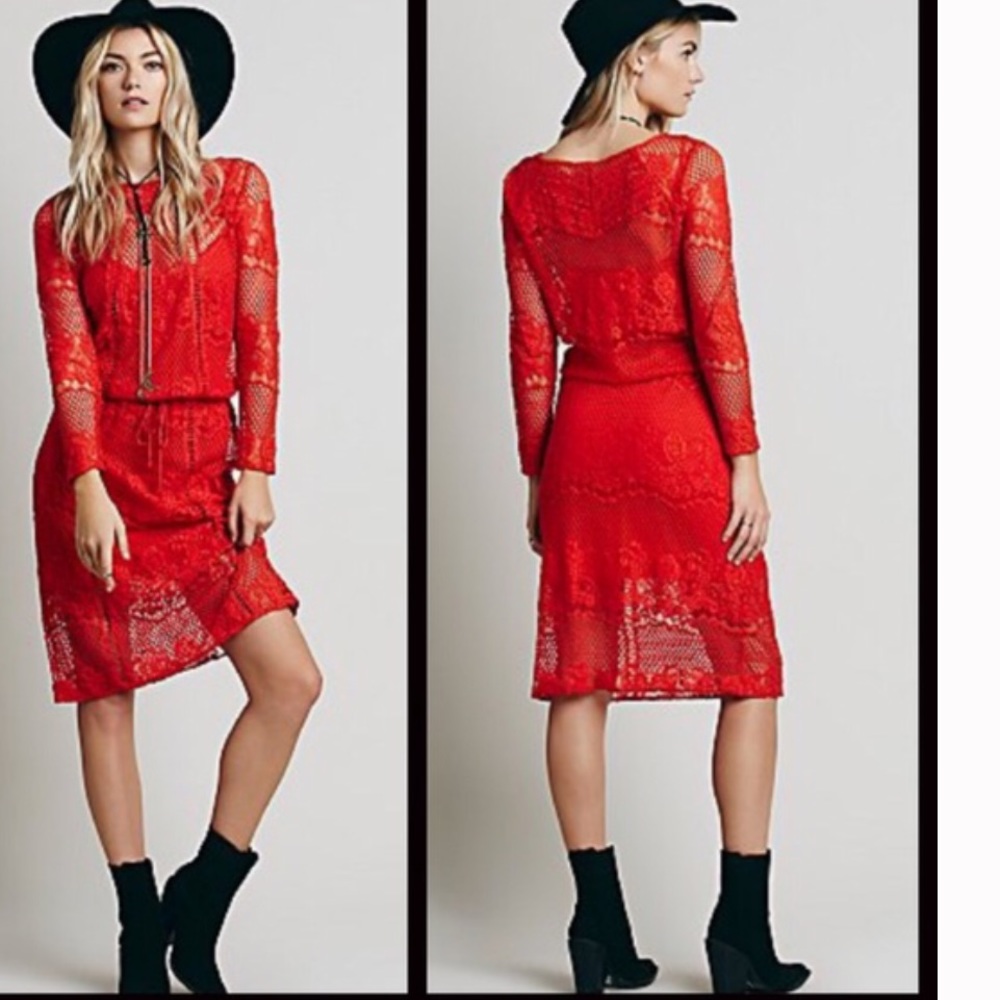 Free people red crochet lace midi dress