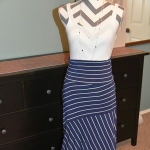 Cotton knit striped maxi skirt